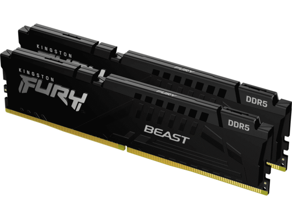 To RAM-moduler fra Kingston FURY Beast DDR5 med svart kjøleribbe