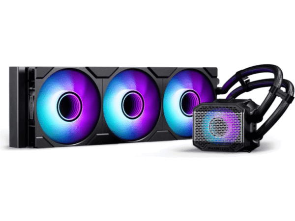 Phanteks AIO-væskekjøler med tre RGB-vifter og pumpeenhet med flettede slanger