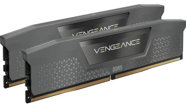 To stk. Corsair Vengeance DDR5 RAM-moduler med grå kjøleribbe